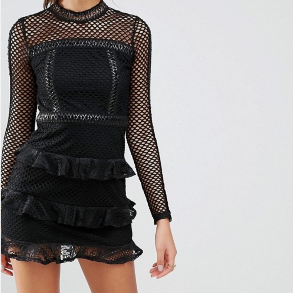 Asos True Decadence mesh detail ruffle mini dress